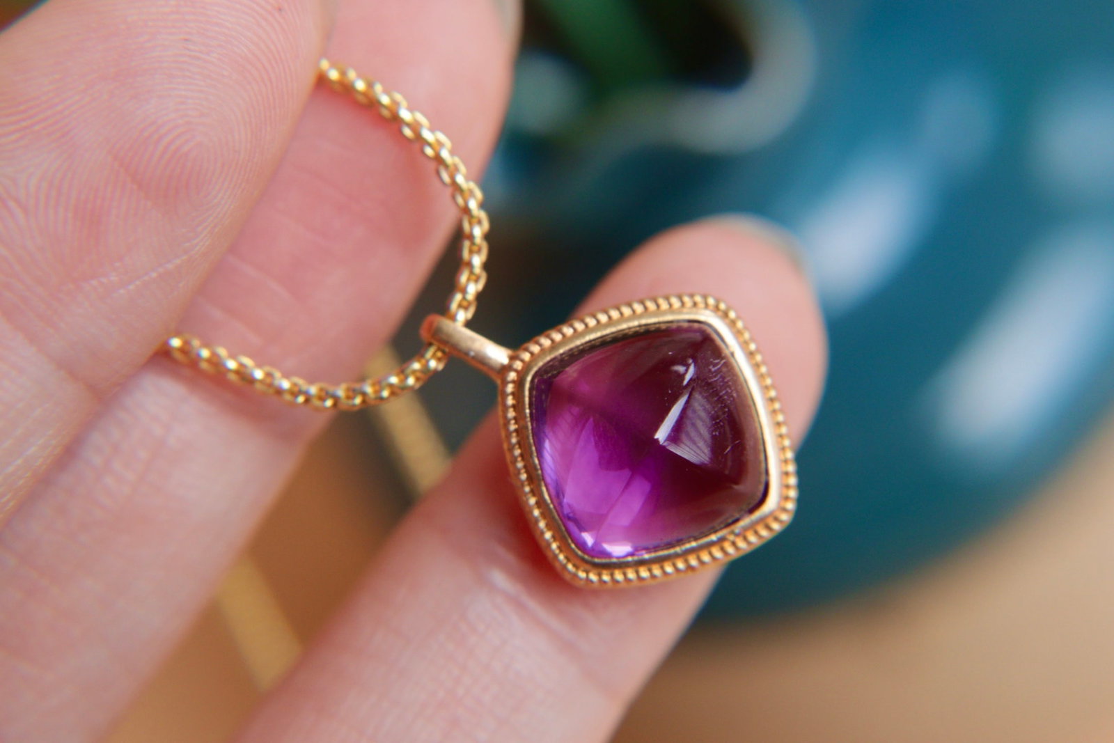 18K Gold Natural Amethyst Pendant - 2