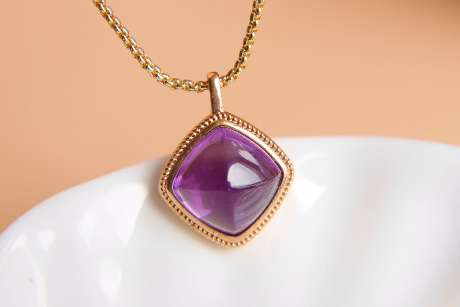 18K Gold Natural Amethyst Pendant - 3
