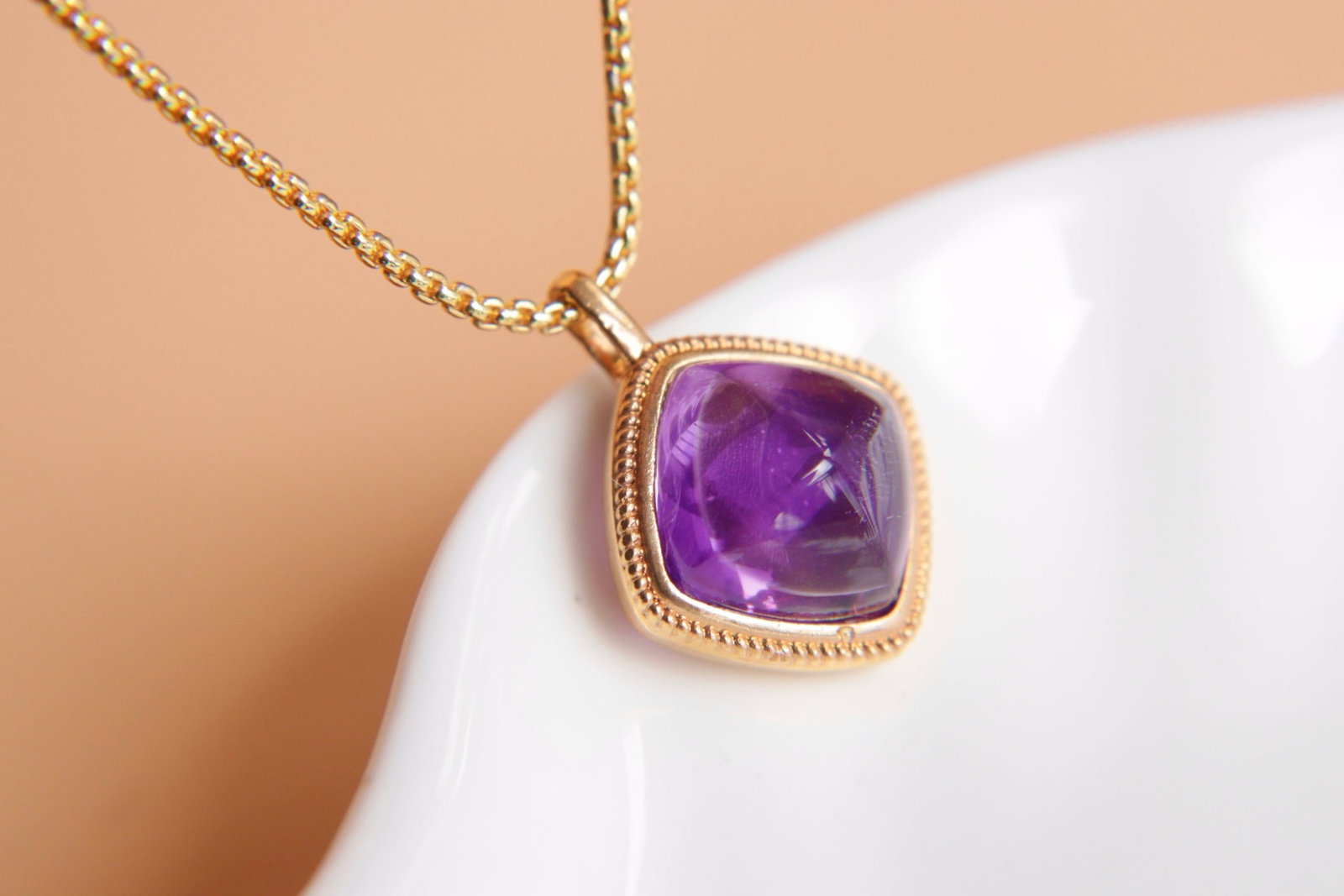 18K Gold Natural Amethyst Pendant - 4