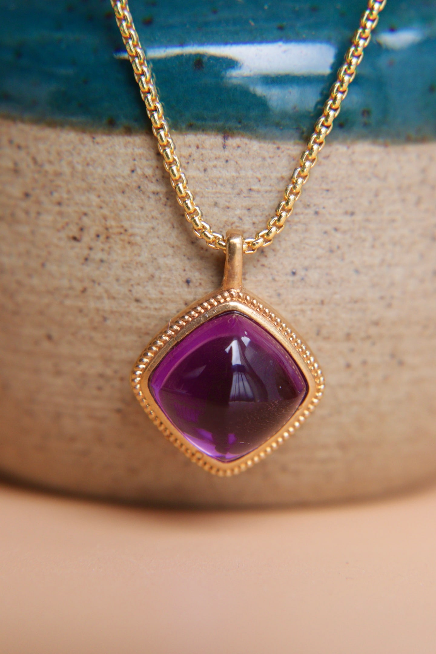 18K Gold Natural Amethyst Pendant - 5