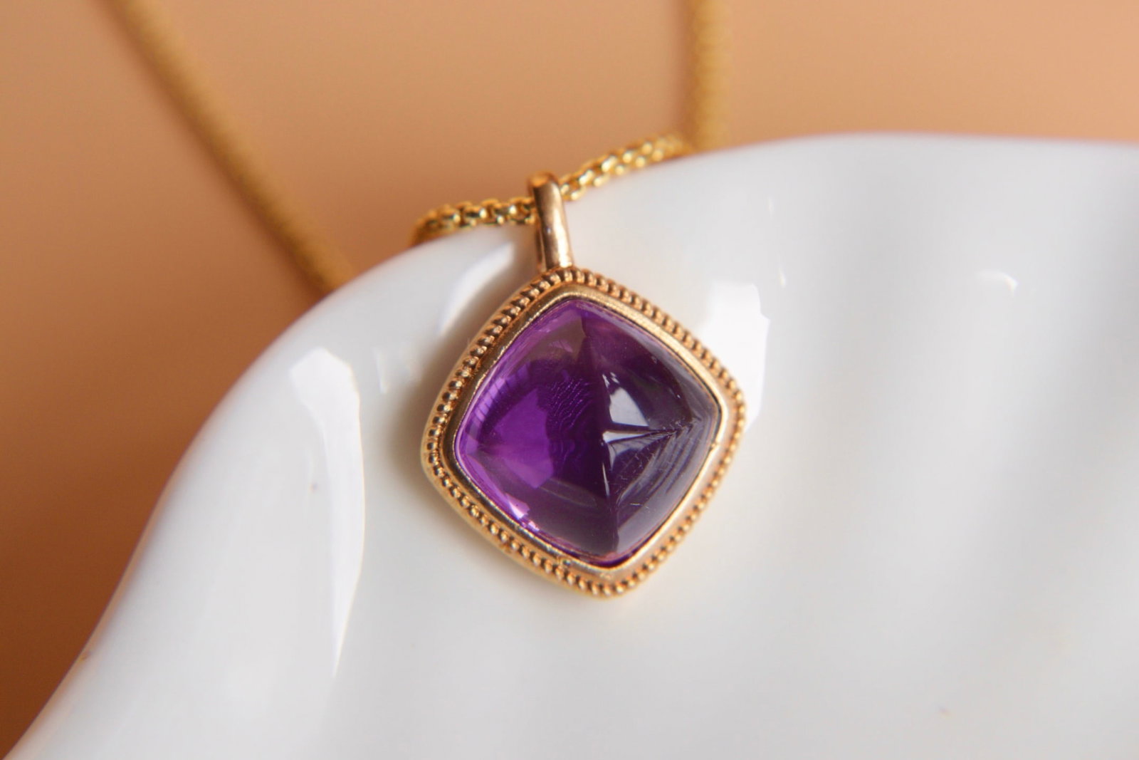 18K Gold Natural Amethyst Pendant - 6
