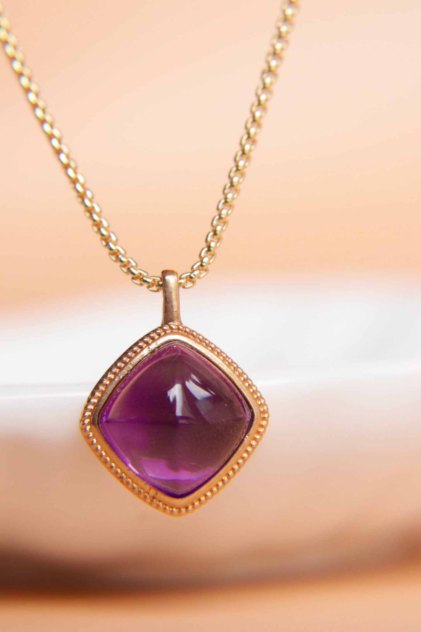 18K Gold Natural Amethyst Pendant - 7