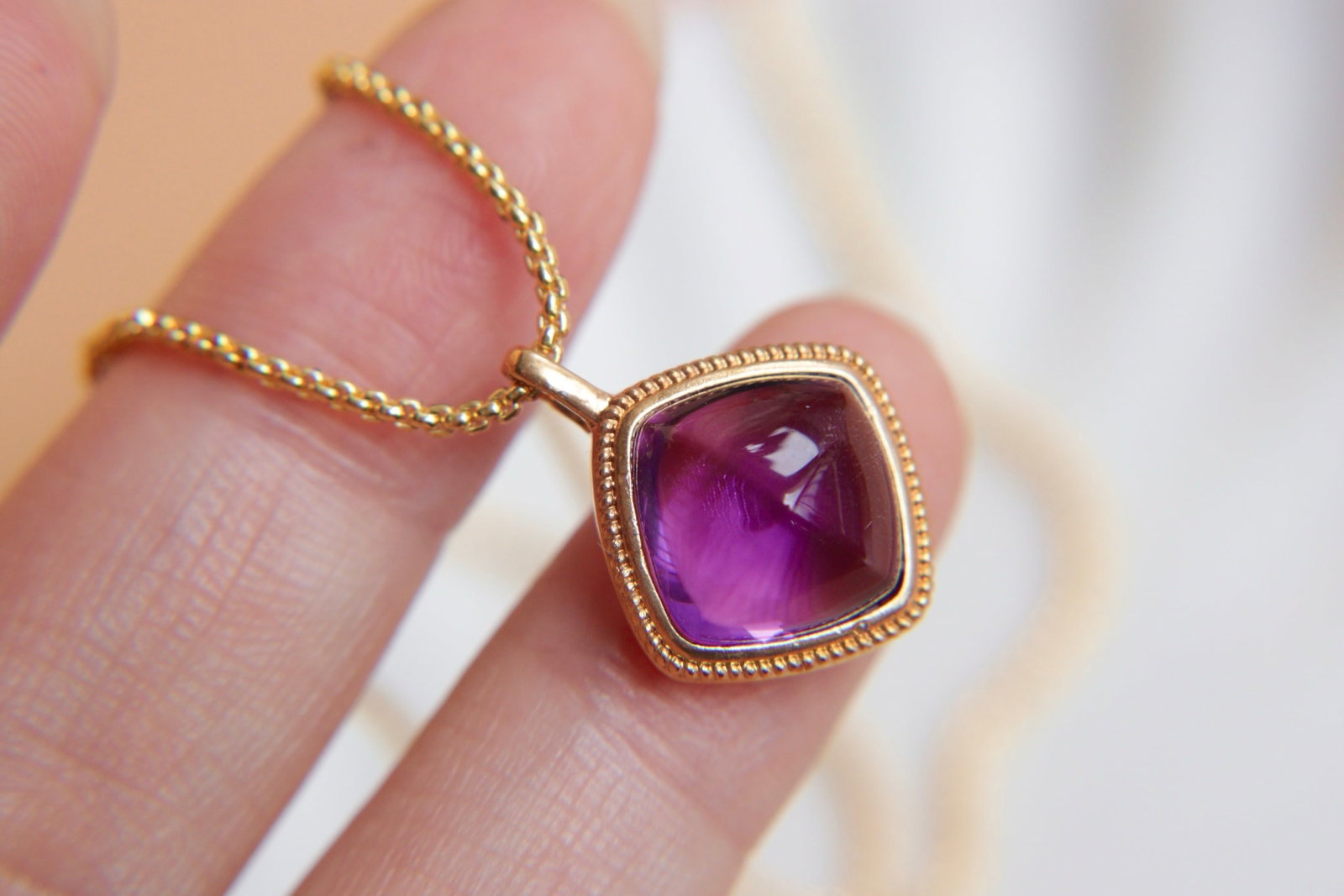 18K Gold Natural Amethyst Pendant - 8