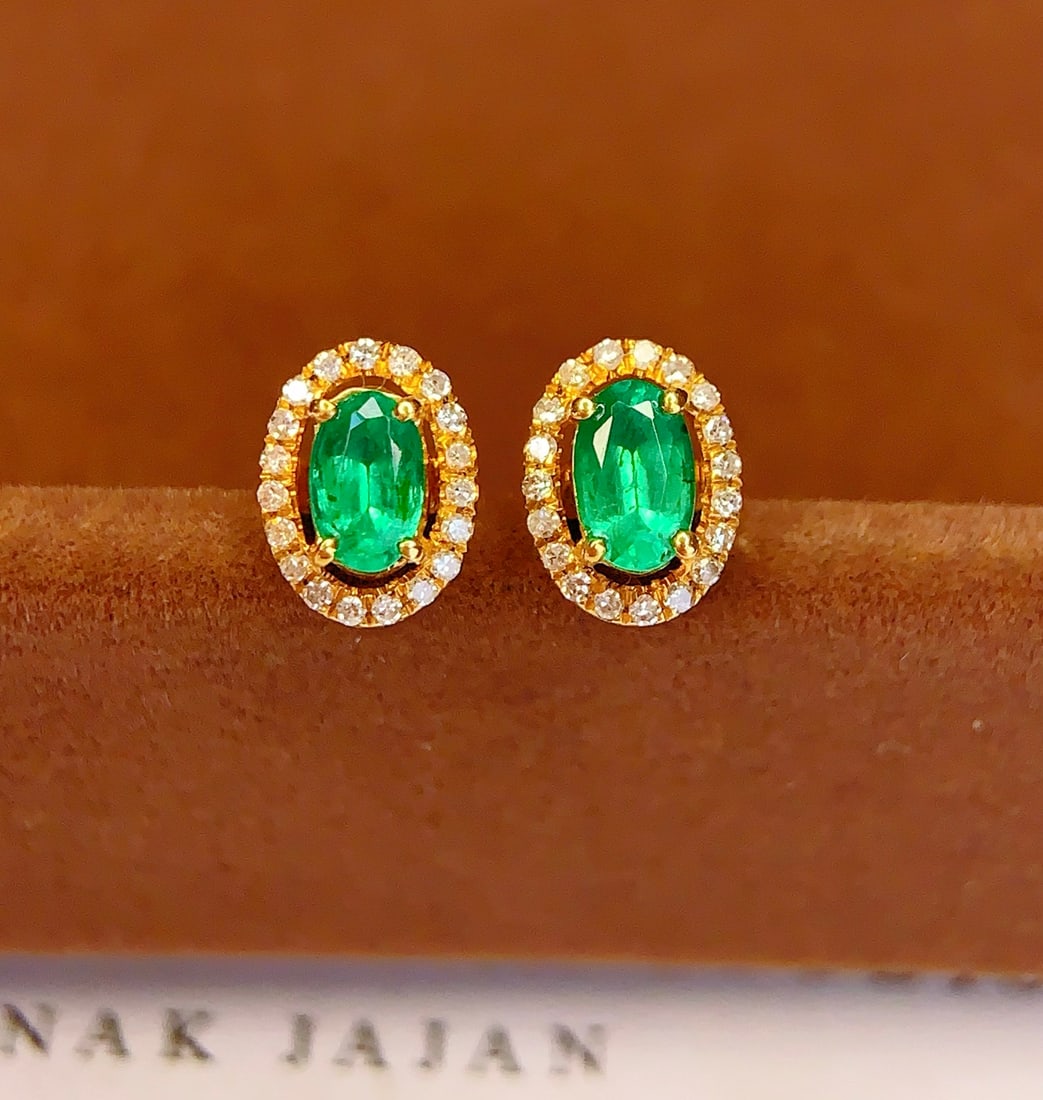 18K Gold Natural Emerald Earrings - 5