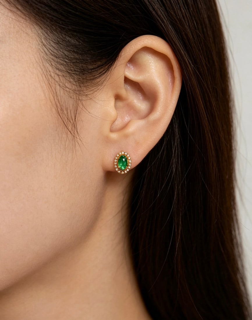 18K Gold Natural Emerald Earrings - 6