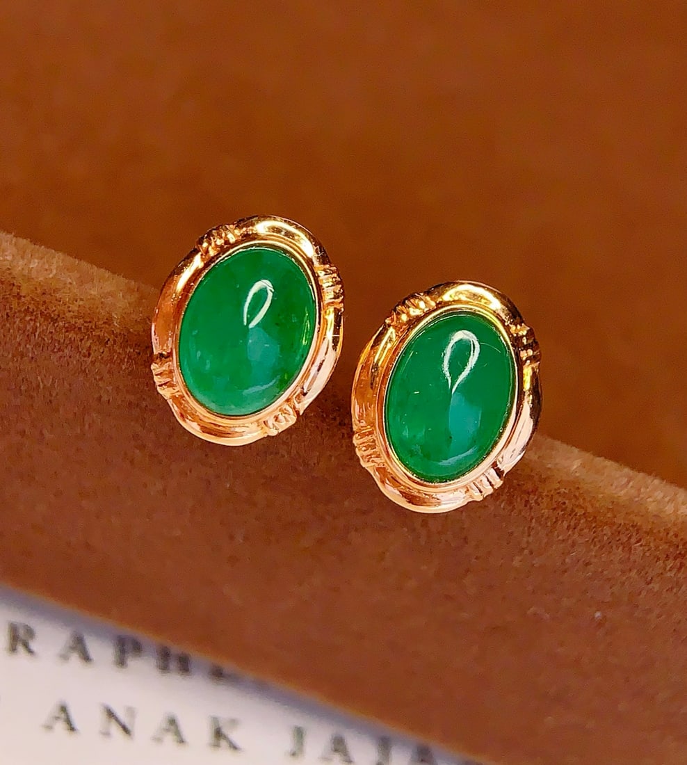 18K Gold Natural Emerald Earrings - 3