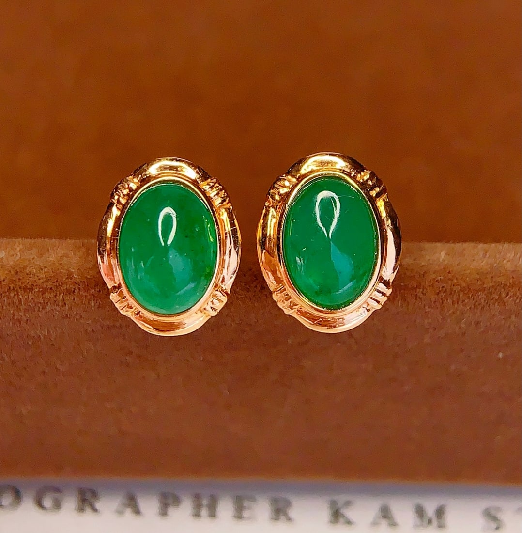 18K Gold Natural Emerald Earrings - 4