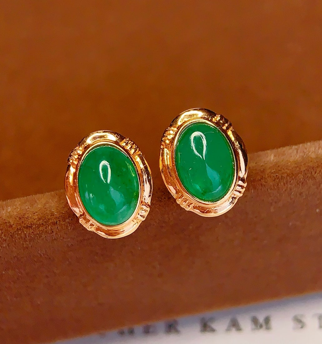18K Gold Natural Emerald Earrings - 5
