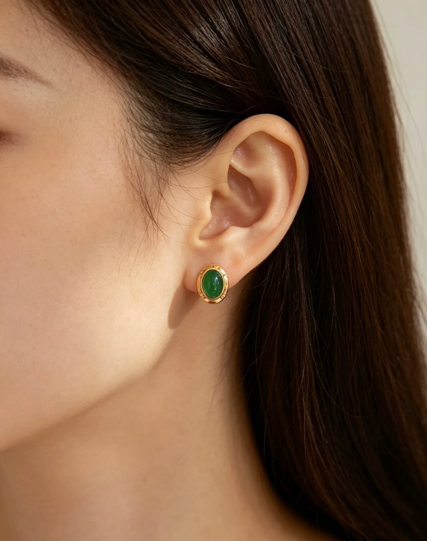 18K Gold Natural Emerald Earrings - 6