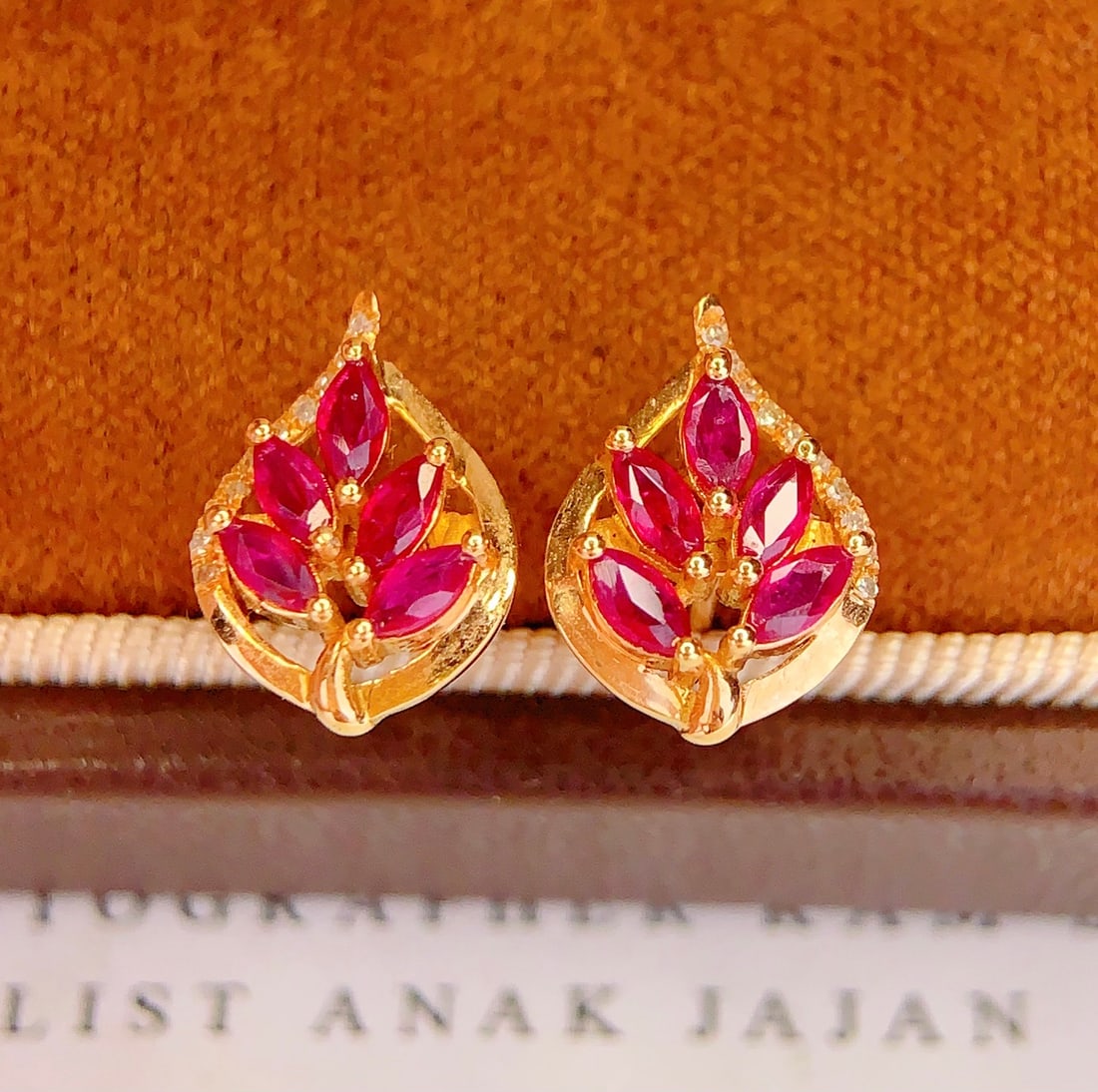 18K Gold Natural Ruby Earrings - 3
