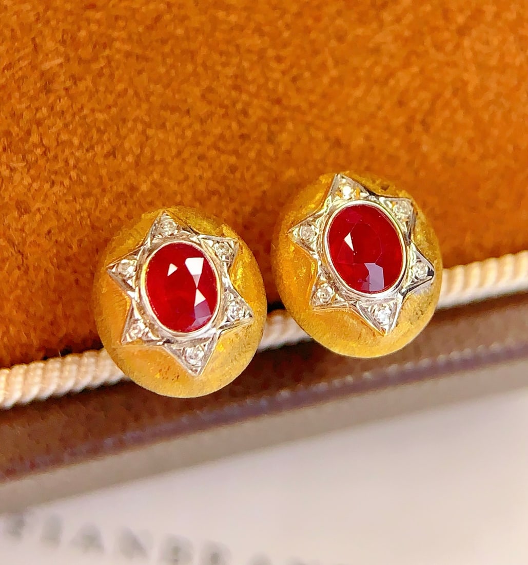 18K Gold Natural Ruby Earrings - 3