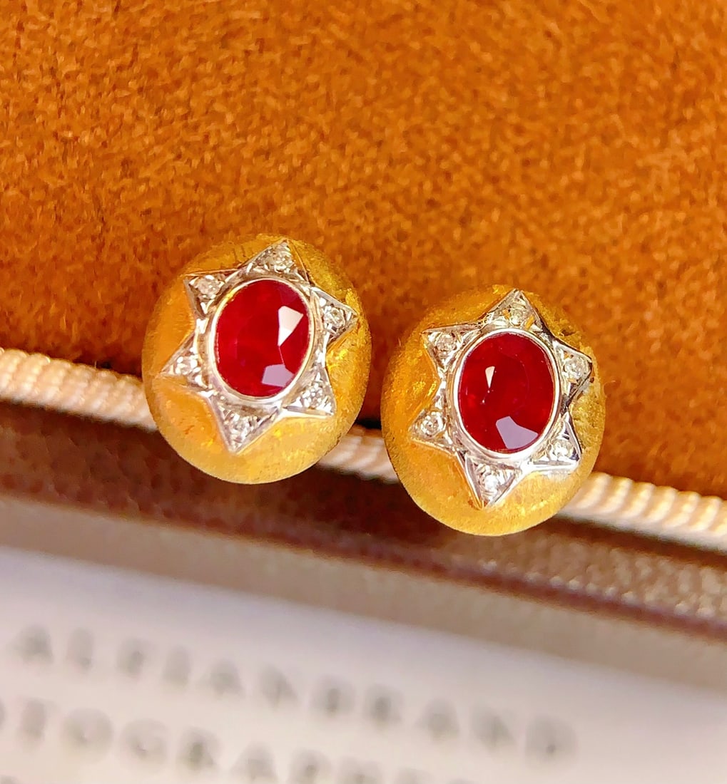 18K Gold Natural Ruby Earrings - 5
