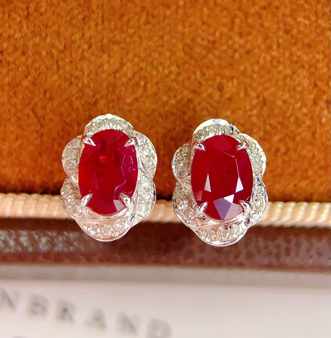 18K Gold Natural Ruby Earrings - 2