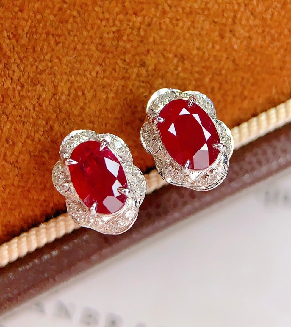 18K Gold Natural Ruby Earrings - 3