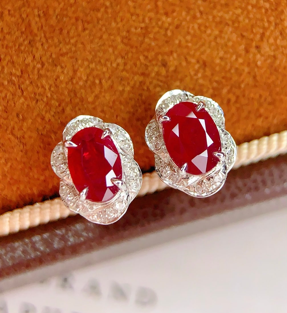 18K Gold Natural Ruby Earrings - 4