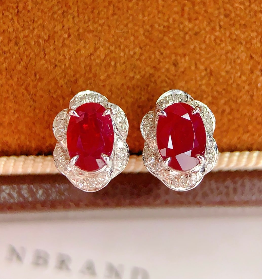 18K Gold Natural Ruby Earrings - 5
