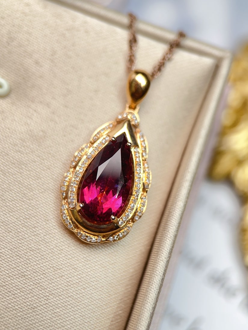 18K Gold Natural Tourmaline Pendant - 2