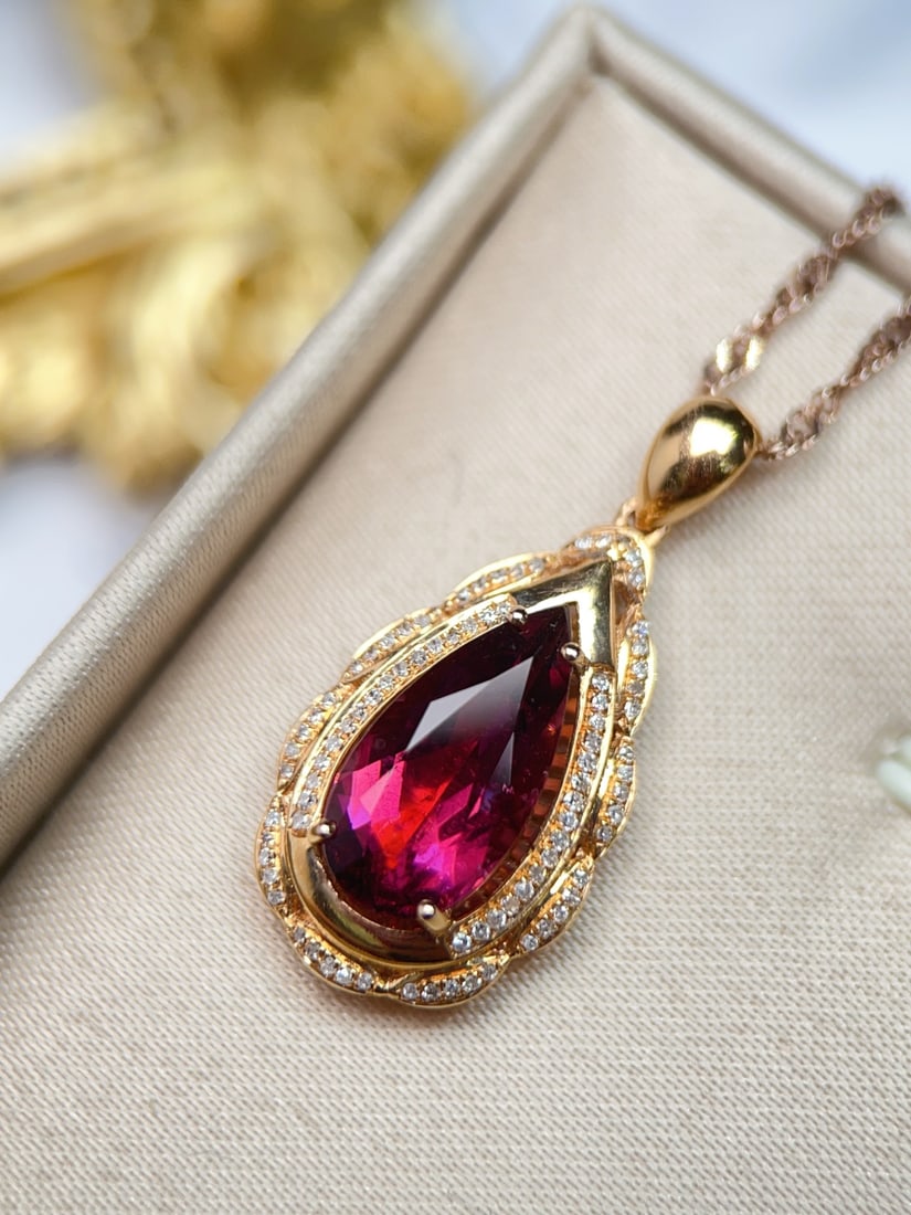 18K Gold Natural Tourmaline Pendant - 3