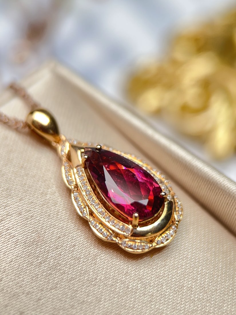 18K Gold Natural Tourmaline Pendant - 4