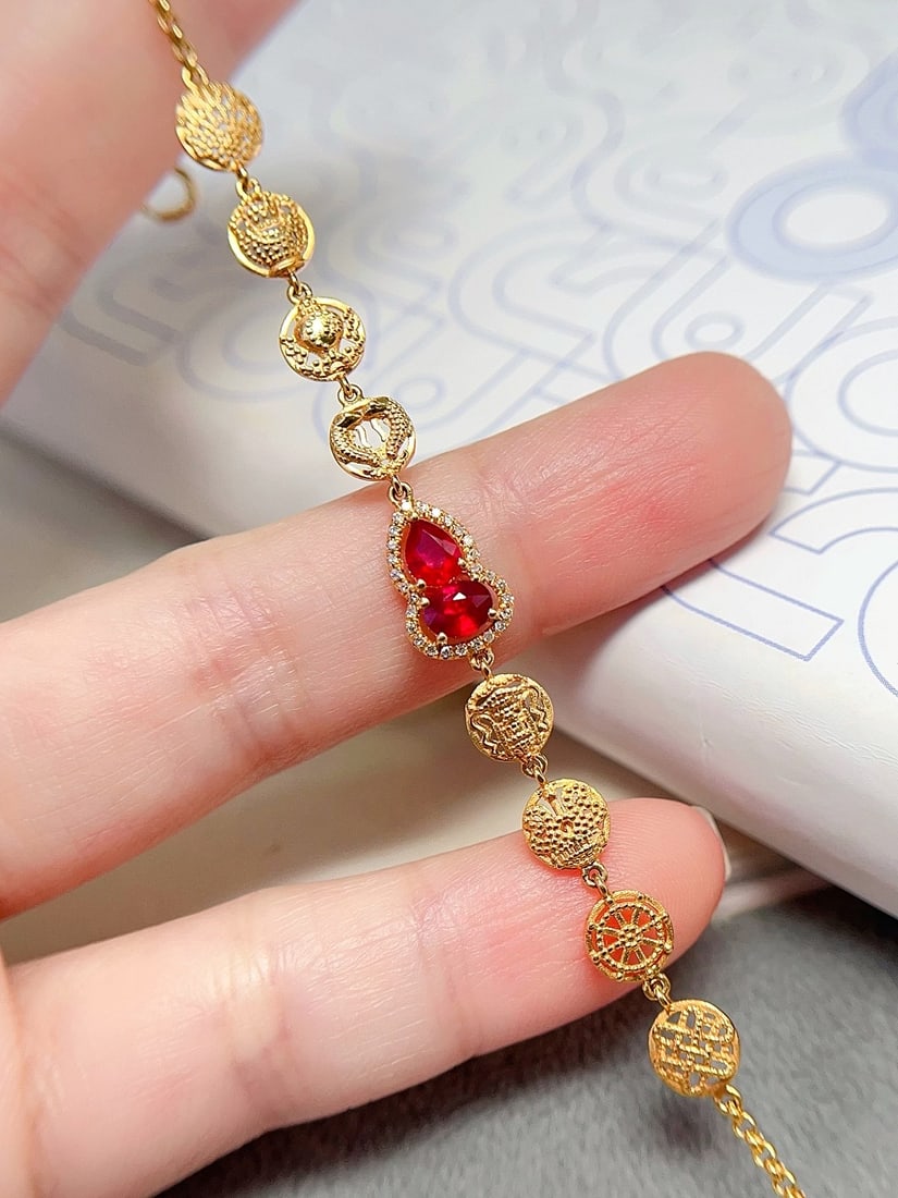 18K Gold Natural Pigeon Blood Red Ruby Bracelet - 3
