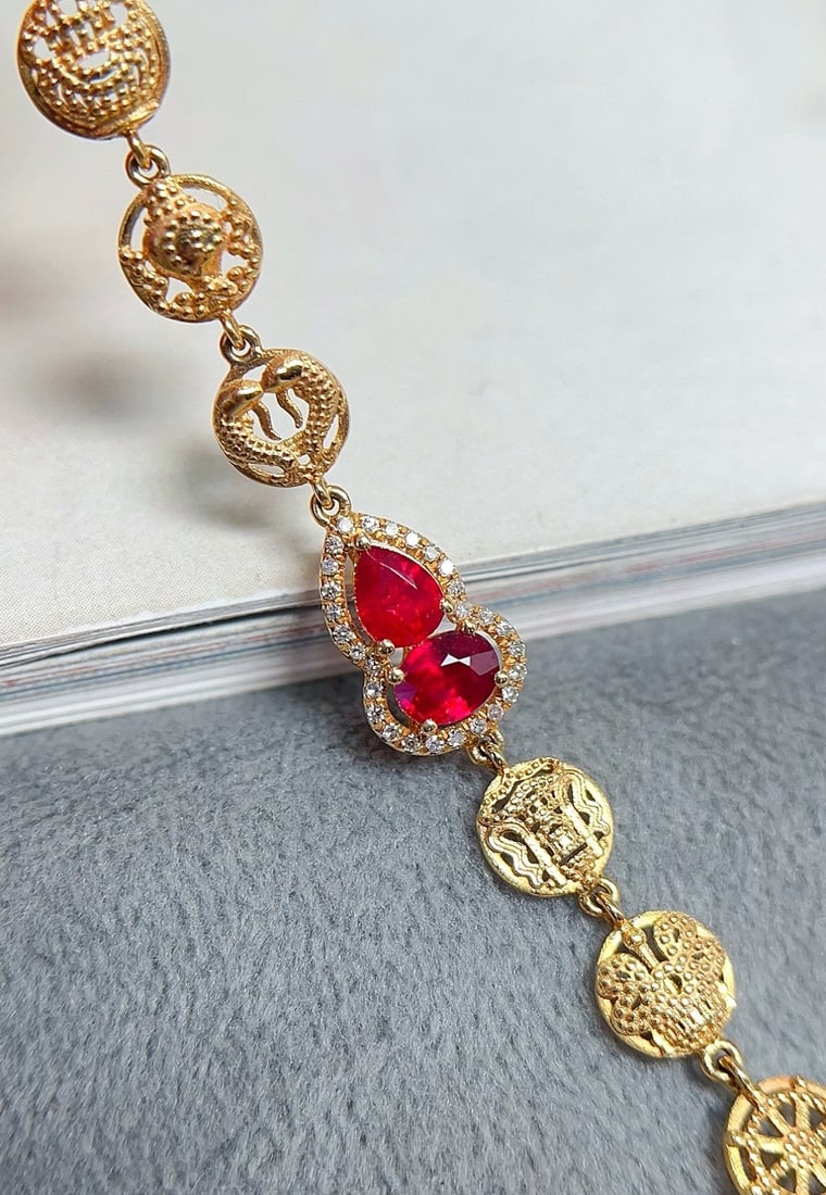 18K Gold Natural Pigeon Blood Red Ruby Bracelet - 4