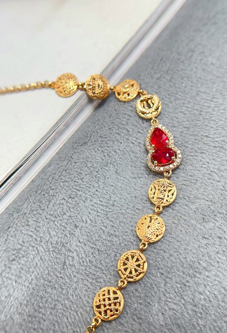 18K Gold Natural Pigeon Blood Red Ruby Bracelet - 5
