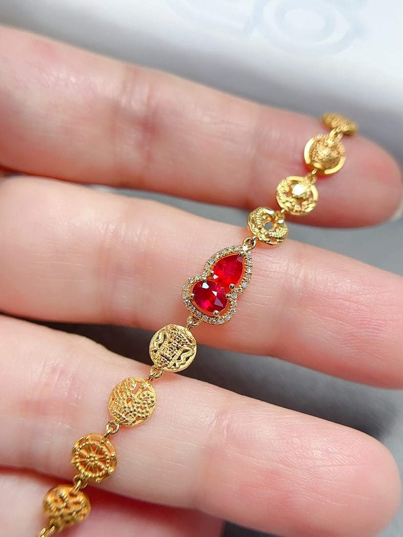 18K Gold Natural Pigeon Blood Red Ruby Bracelet - 6