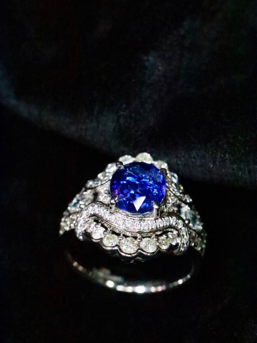 Platinum Natural Sapphire Ring - 4