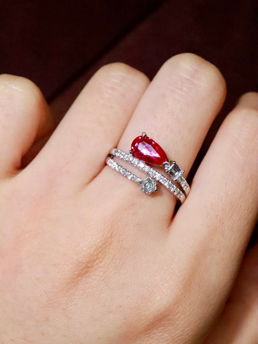 Platinum Natural Unheated Ruby Ring - 4