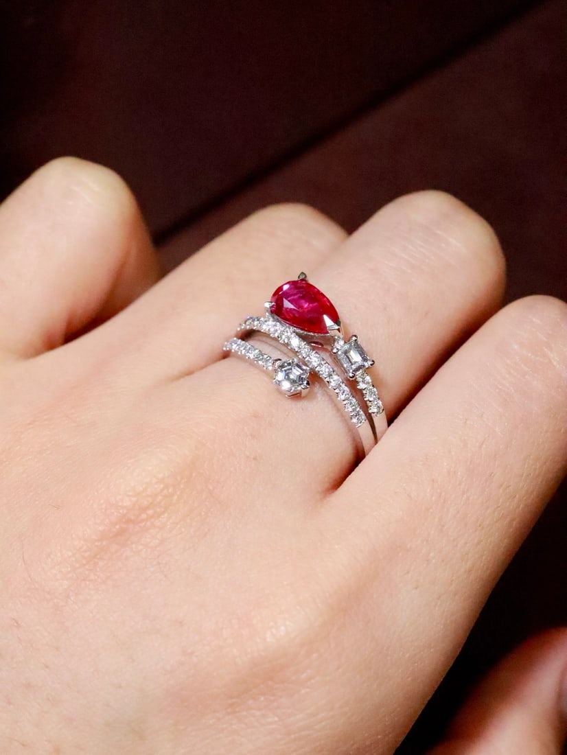 Platinum Natural Unheated Ruby Ring - 5