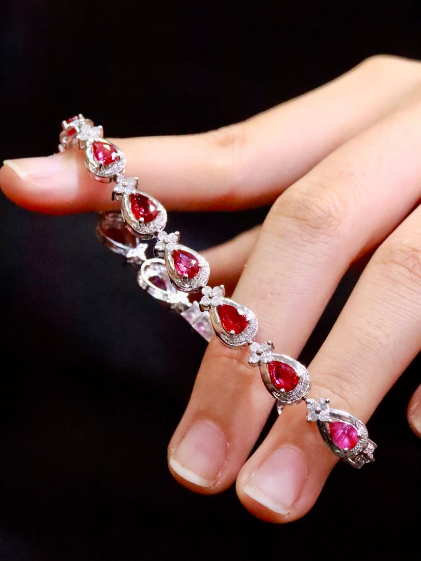 18K Gold Unheated Ruby Bracelet - 2