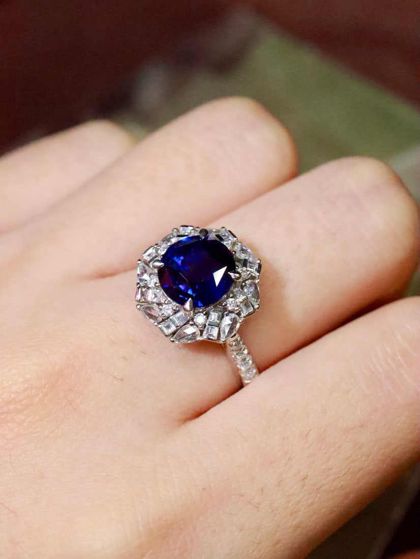 Platinum Natural Blue Sapphire Ring - 2