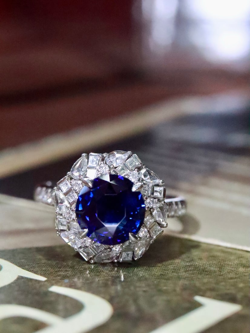 Platinum Natural Blue Sapphire Ring - 4