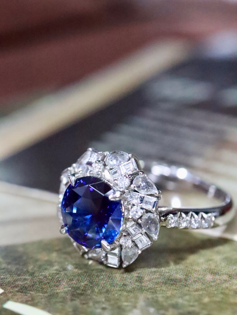 Platinum Natural Blue Sapphire Ring - 5