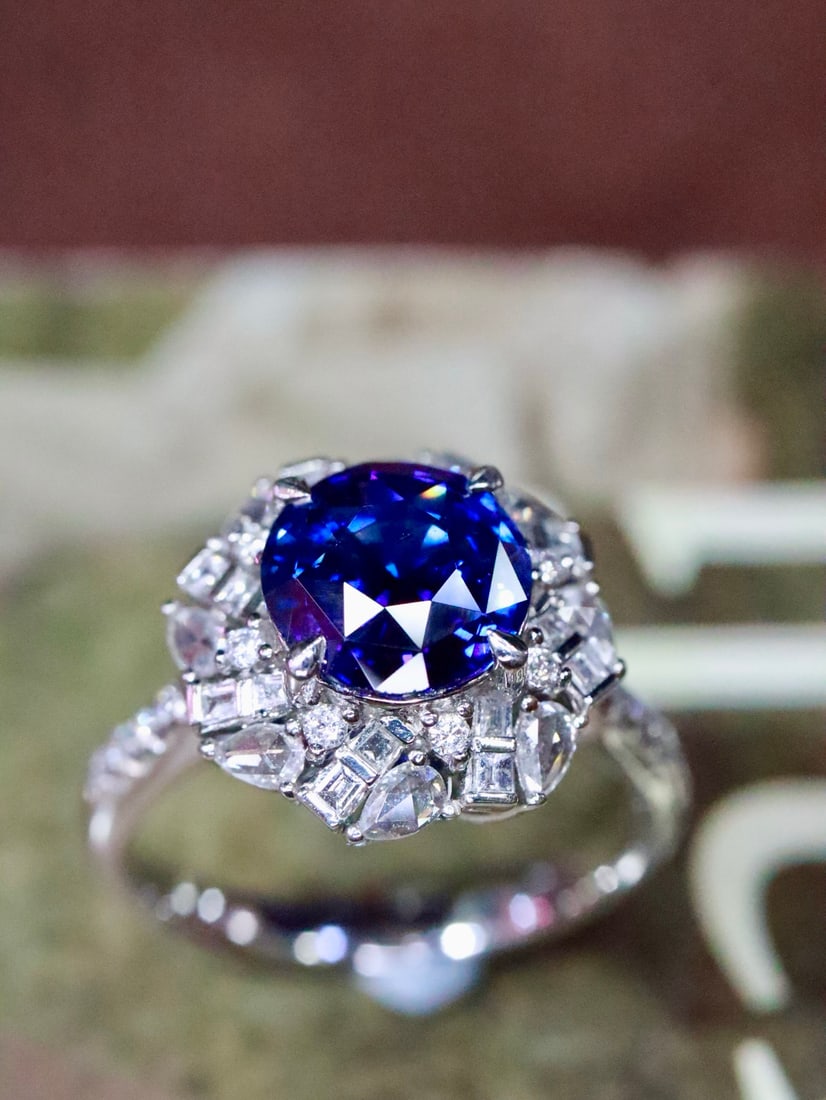 Platinum Natural Blue Sapphire Ring - 7