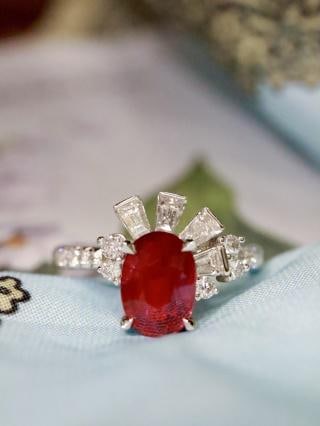 Platinum Natural Pigeon's Blood Red Ruby Ring - 2