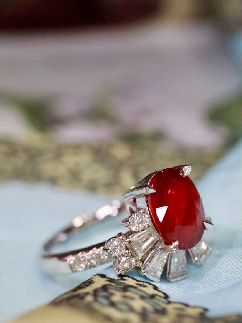Platinum Natural Pigeon's Blood Red Ruby Ring - 4