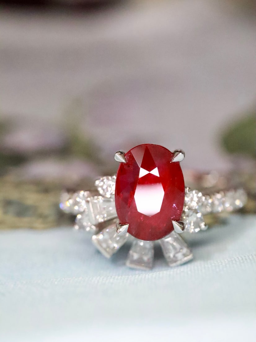 Platinum Natural Pigeon's Blood Red Ruby Ring - 5