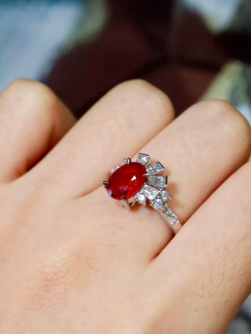 Platinum Natural Pigeon's Blood Red Ruby Ring - 7