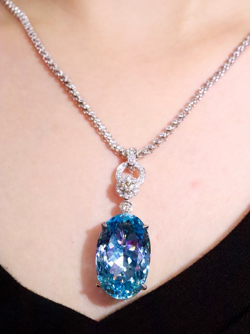 Platinum Natural Aquamarine Pendant Necklace - 2