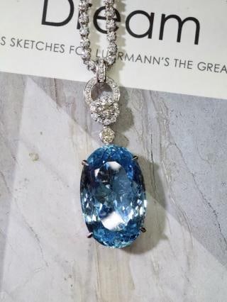 Platinum Natural Aquamarine Pendant Necklace - 3