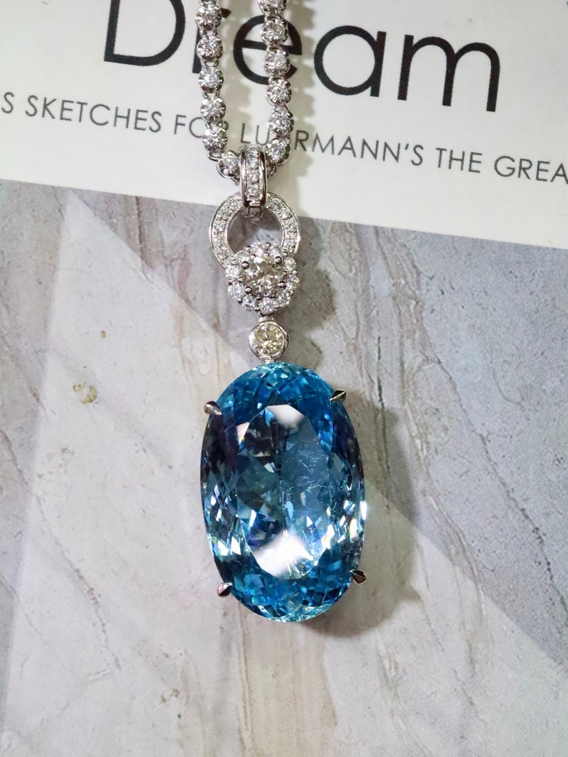 Platinum Natural Aquamarine Pendant Necklace - 4