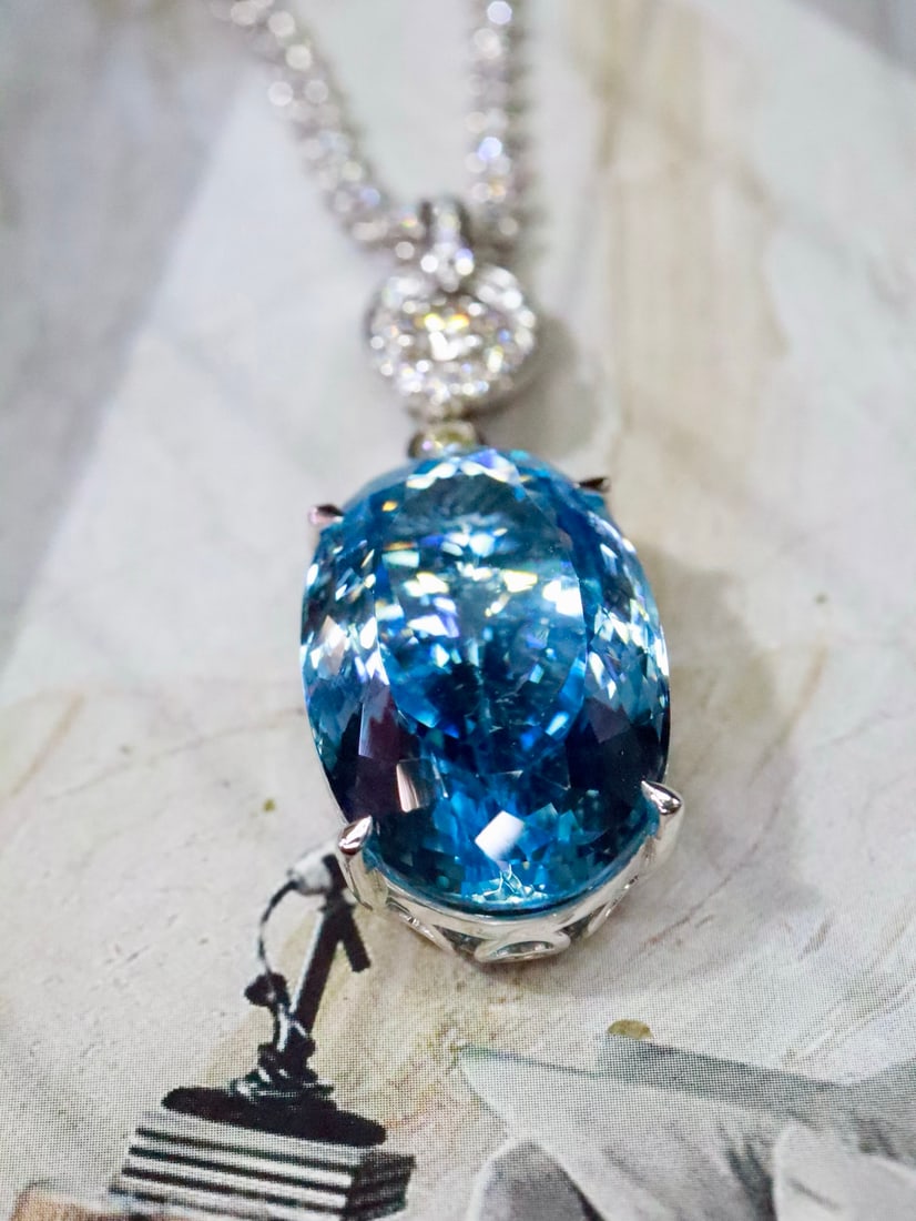 Platinum Natural Aquamarine Pendant Necklace - 5