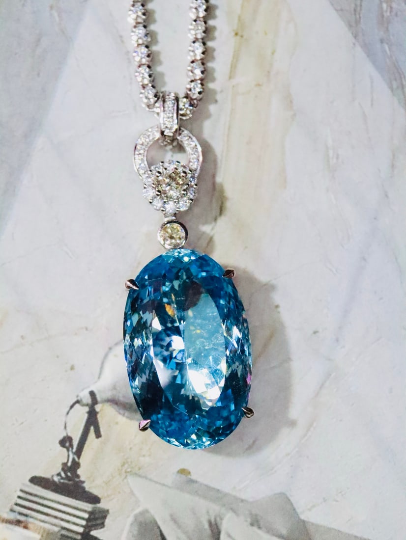 Platinum Natural Aquamarine Pendant Necklace - 6