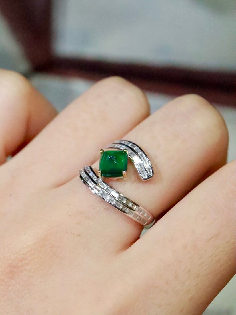 18K Gold Natural Emerald Ring - 2