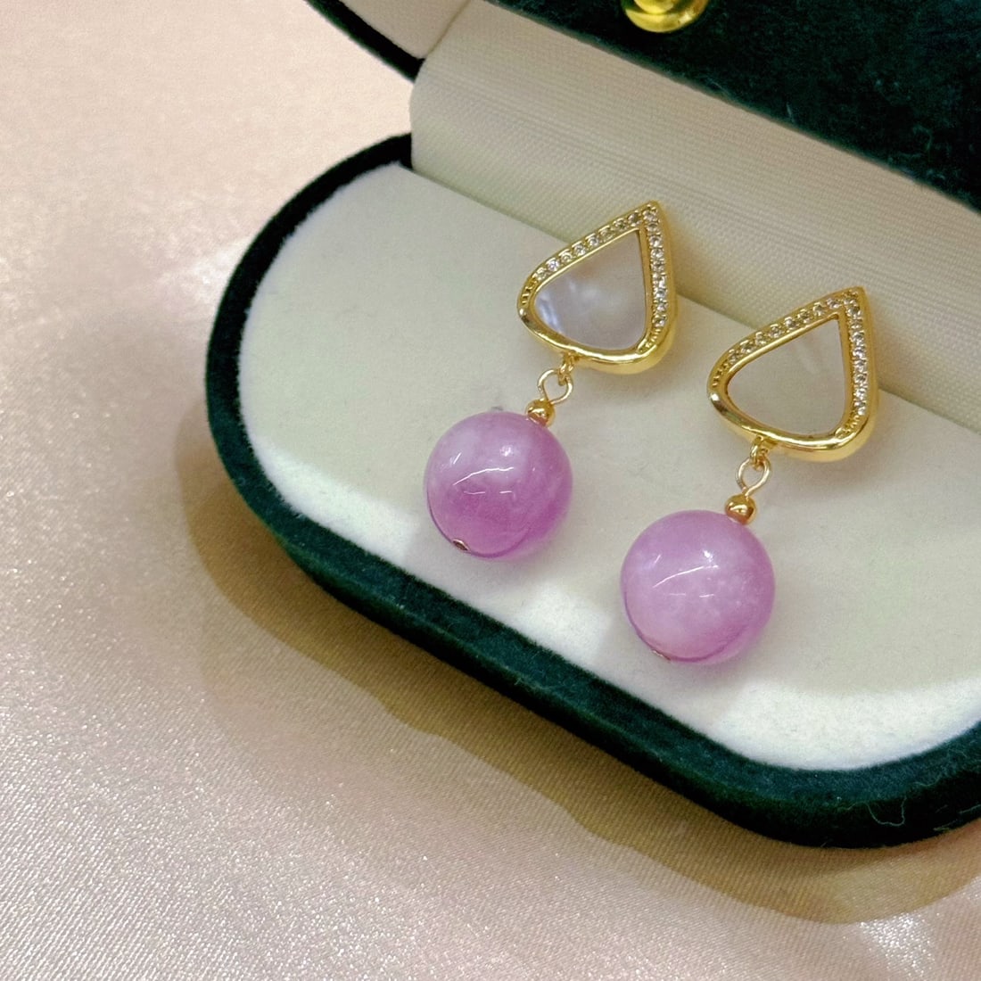 Natural Kunzite and Mother-of-Pearl Earrings - 2