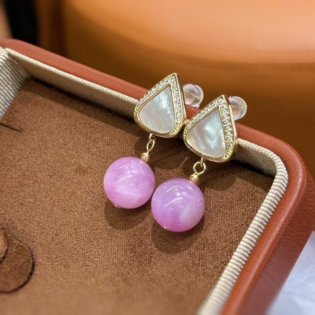 Natural Kunzite and Mother-of-Pearl Earrings - 9