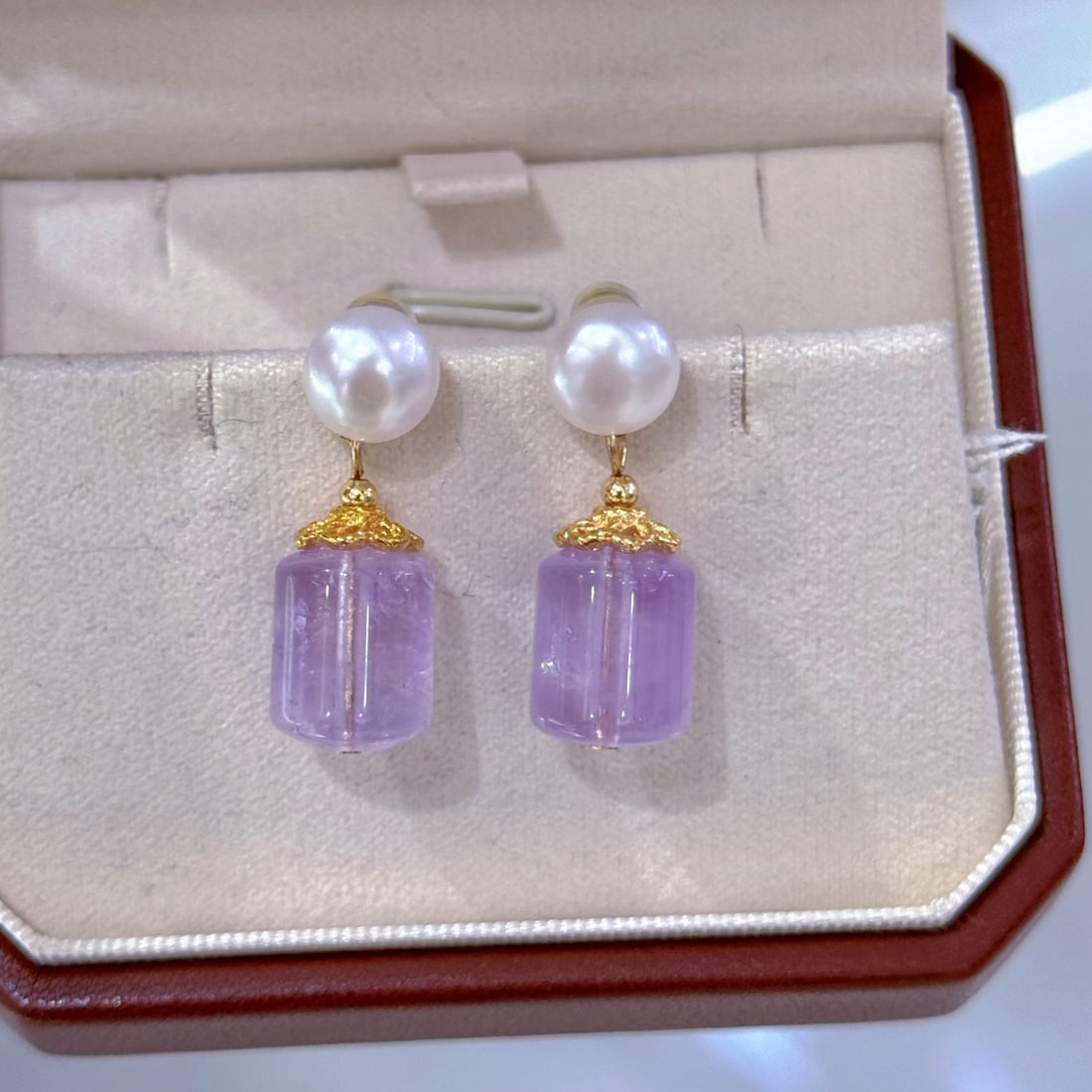 Natural Amethyst Pearl Earrings - 2