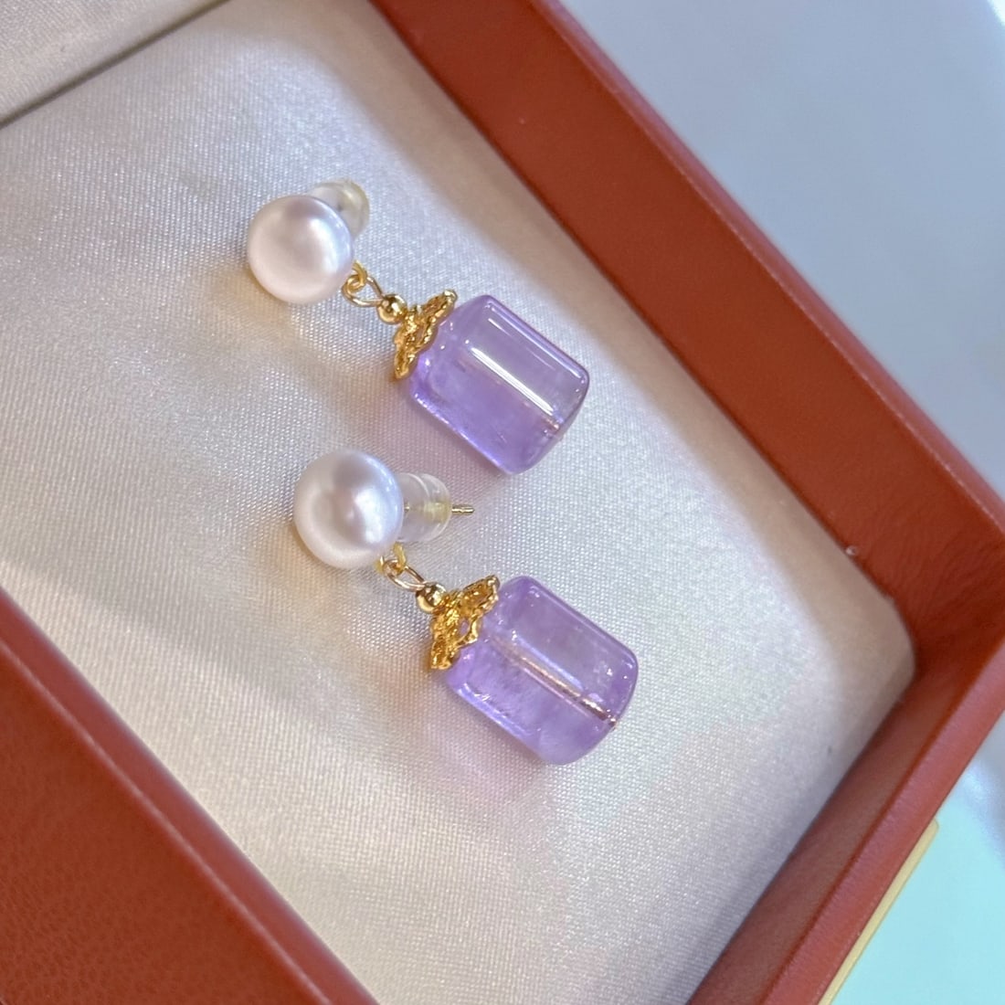 Natural Amethyst Pearl Earrings - 4
