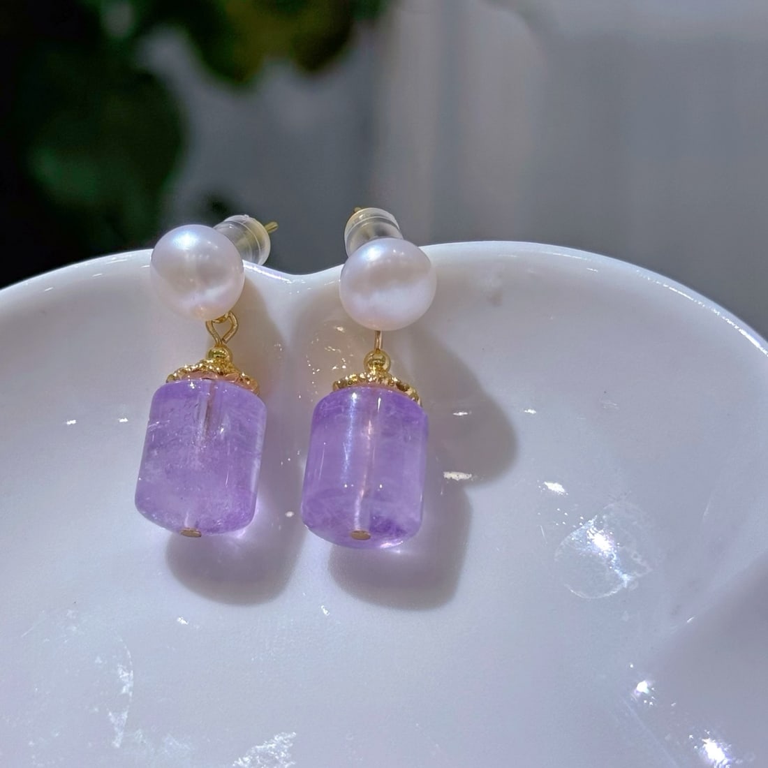 Natural Amethyst Pearl Earrings - 5
